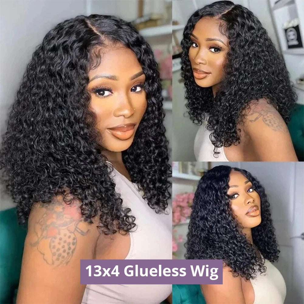 Pre Cut No Glue Water Wave 13x4 Bob Wigs Curly 7x5 Glueless Wig Human Hair Ready To Go