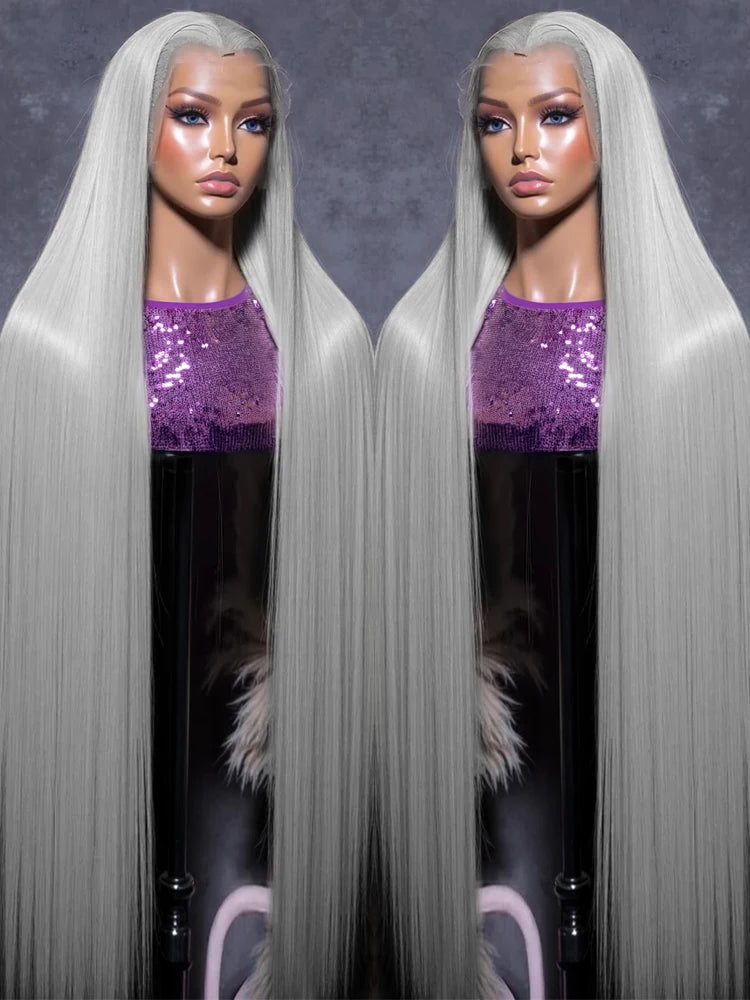 250 Density 13x6 Silver Grey Straight HD 613 Colored Lace Front Wig