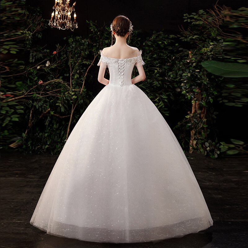 Boat Neck Wedding Dress Shining Sequins Wedding Gown