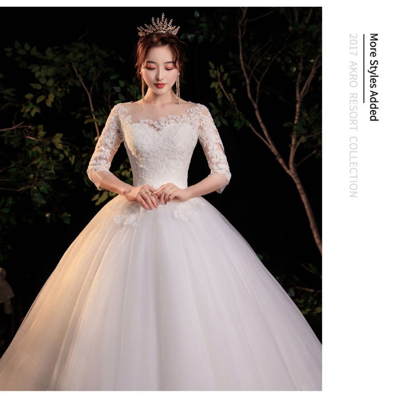 Half Sleeve Empire Illusion Wedding Dress For Pregnant Ball Gown 2023 Lace Embroidery