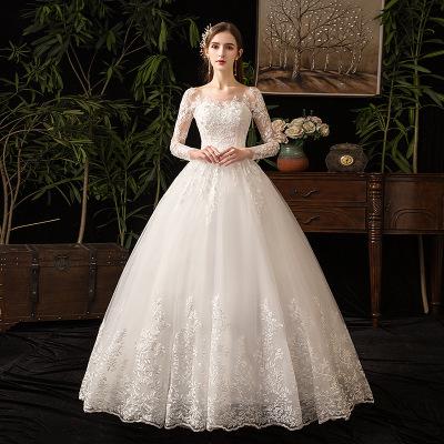 Pure White Full Sleeve Wedding Dress With Train Princess Luxury Wedding Dress