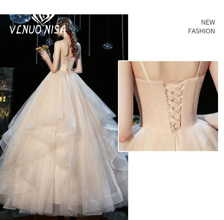 Wedding dress Sexy Deep V Neck Ball Gowns Spaghetti Straps Off White Champagne Tulle Bridal Dress