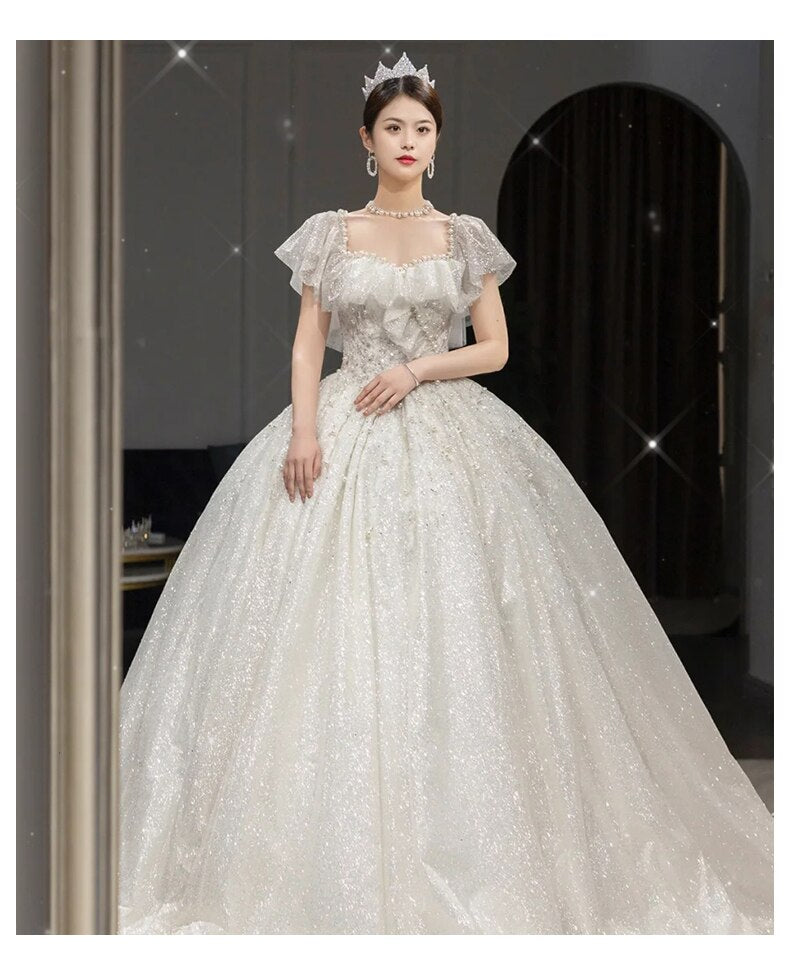 Off The Shoulder Luxury Big Train Princess Bride Dress