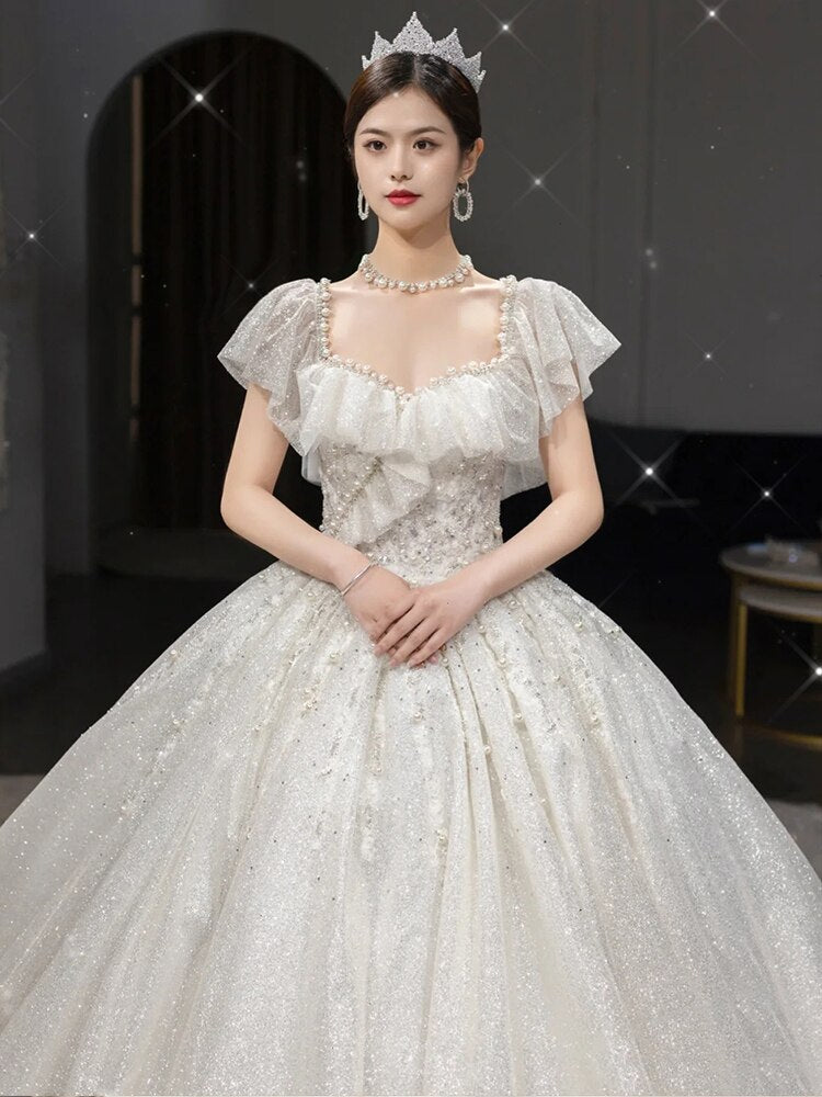 Off The Shoulder Luxury Big Train Princess Bride Dress