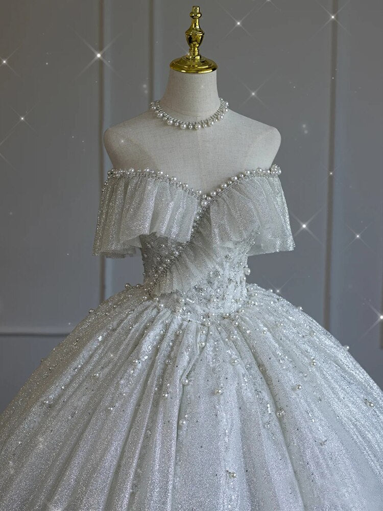 Off The Shoulder Luxury Big Train Princess Bride Dress