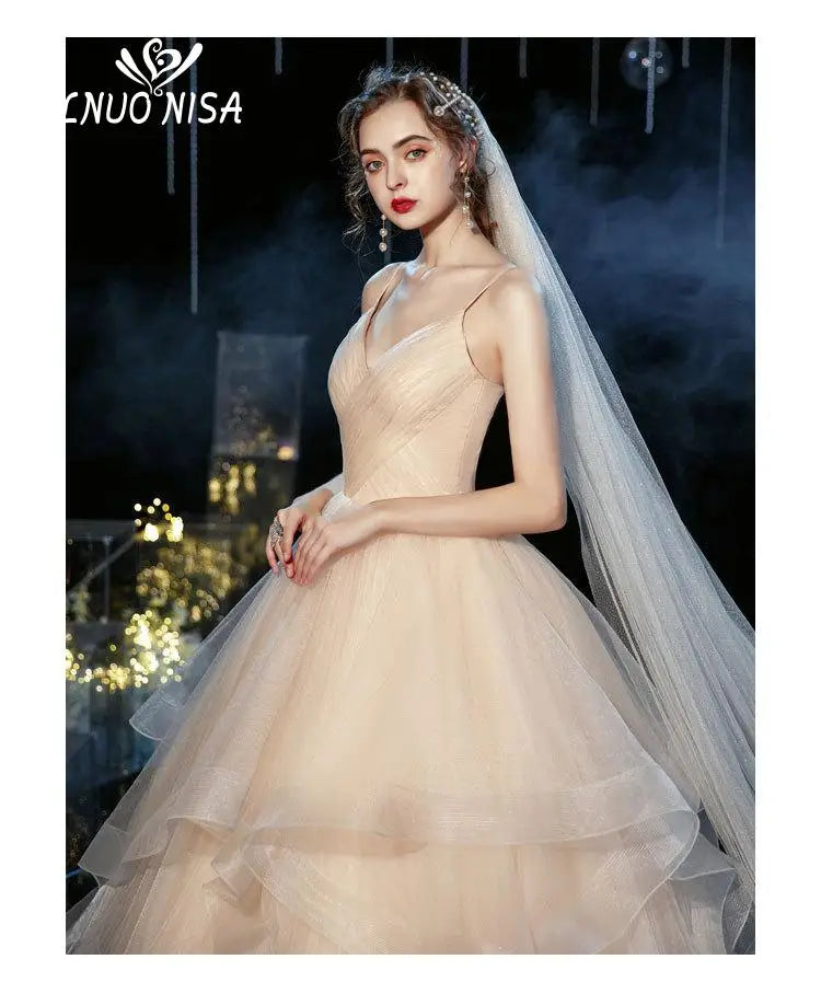 Wedding dress Sexy Deep V Neck Ball Gowns Spaghetti Straps Off White Champagne Tulle Bridal Dress
