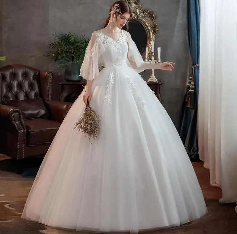 Korean style new spring Plus size wedding dress for Pregnant women long Lace appliques