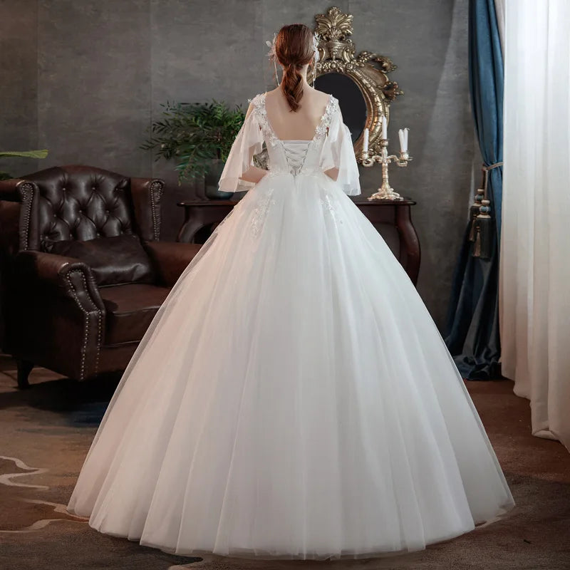 Korean style new spring Plus size wedding dress for Pregnant women long Lace appliques