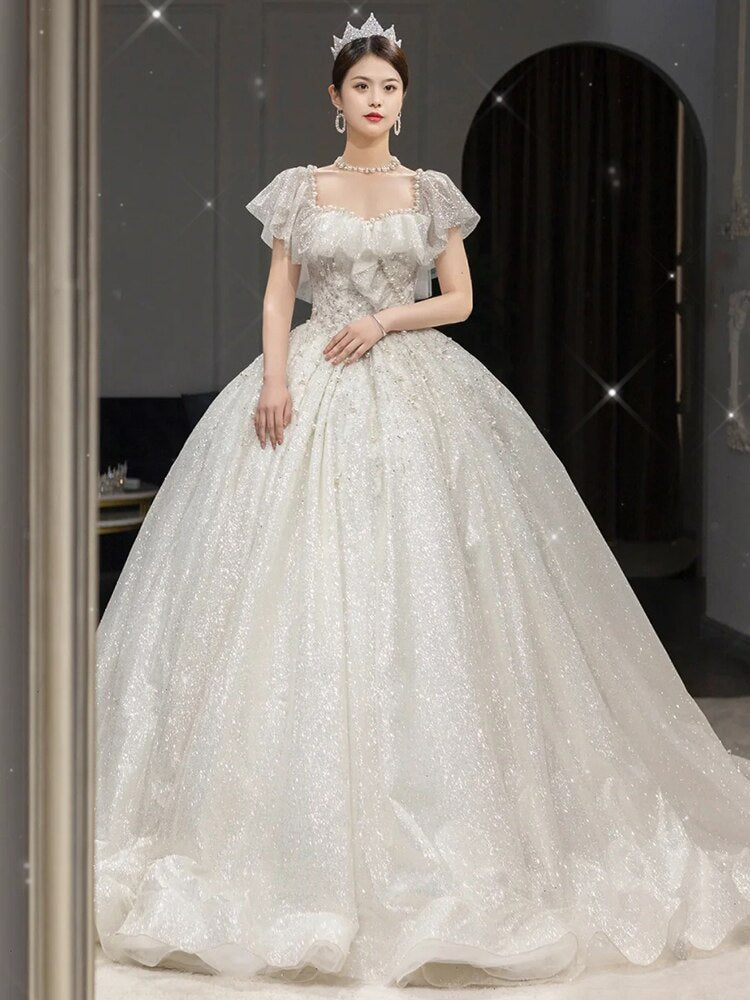 Off The Shoulder Luxury Big Train Princess Bride Dress