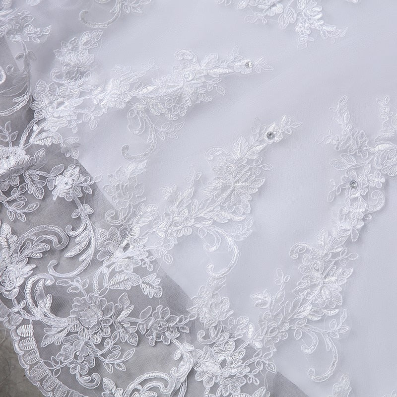 Pure White V-neck Bridal Dress With Train
