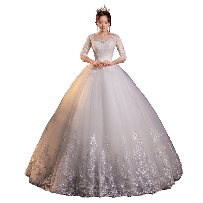 Half Sleeve Empire Illusion Wedding Dress For Pregnant Ball Gown 2023 Lace Embroidery