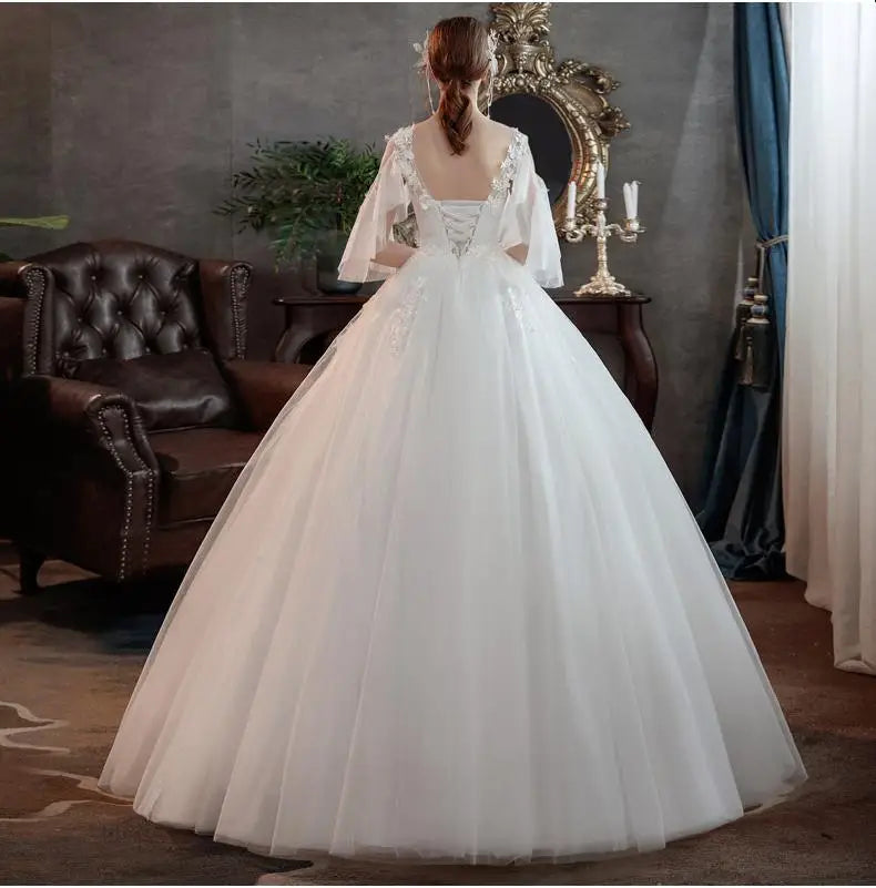Korean style new spring Plus size wedding dress for Pregnant women long Lace appliques