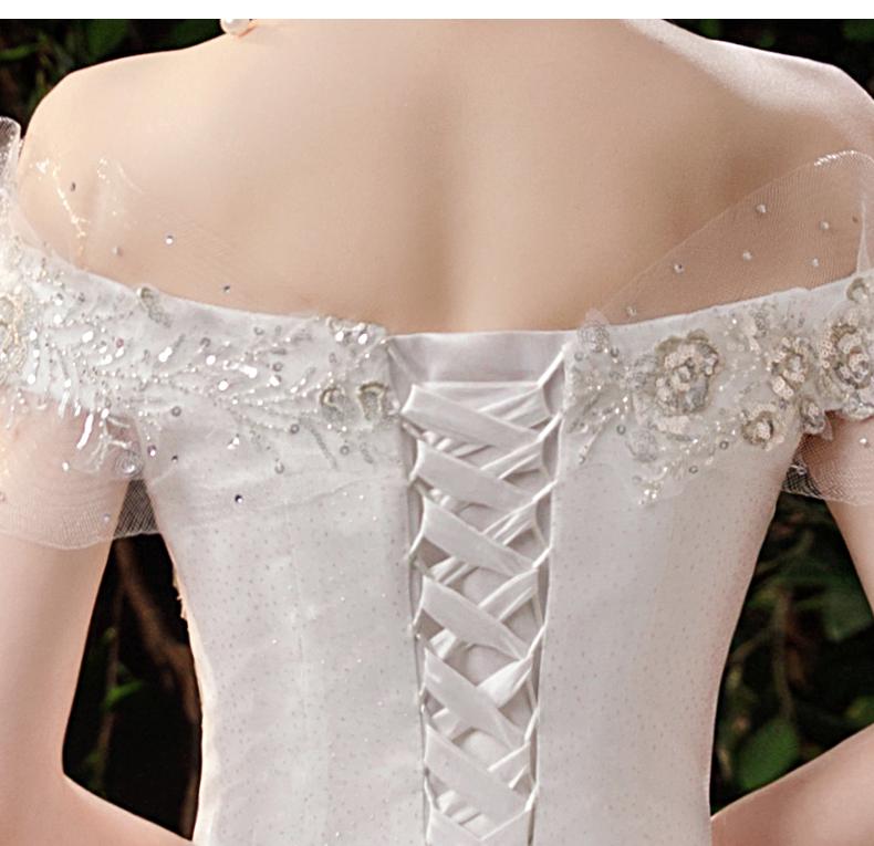 Boat Neck Wedding Dress Shining Sequins Wedding Gown