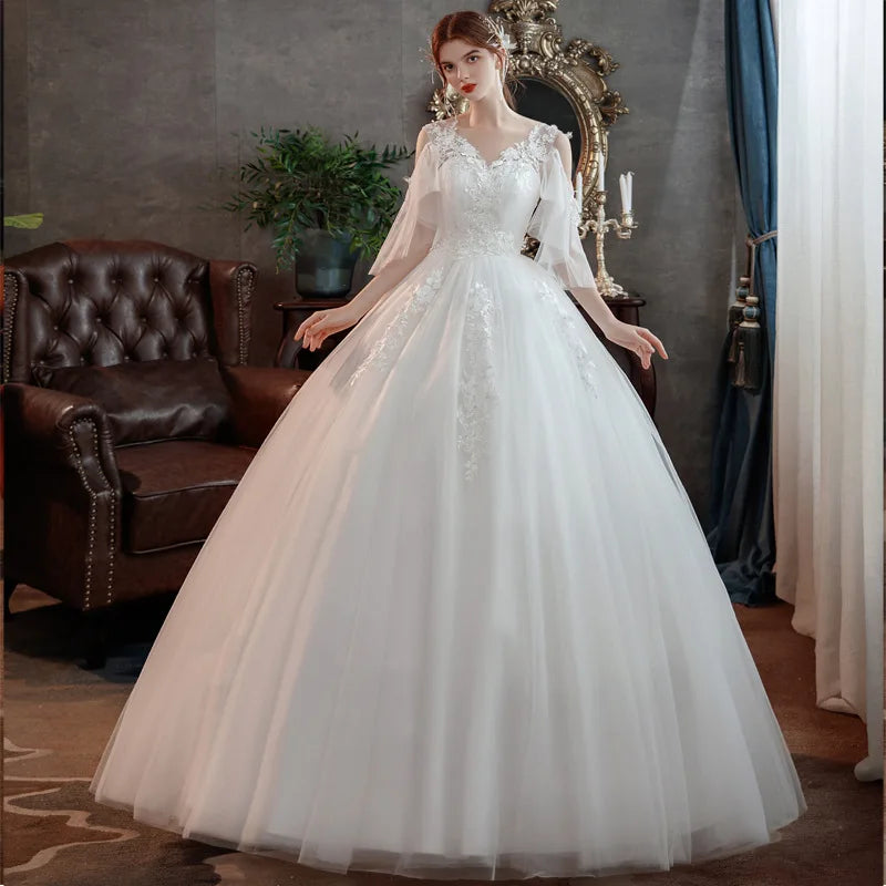 Korean style new spring Plus size wedding dress for Pregnant women long Lace appliques