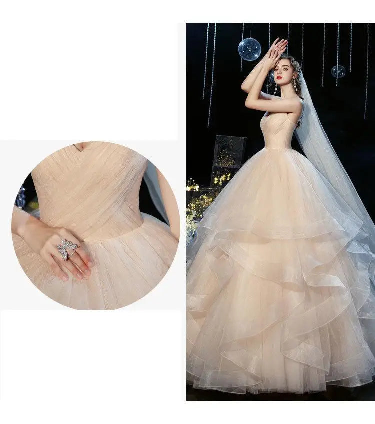 Wedding dress Sexy Deep V Neck Ball Gowns Spaghetti Straps Off White Champagne Tulle Bridal Dress