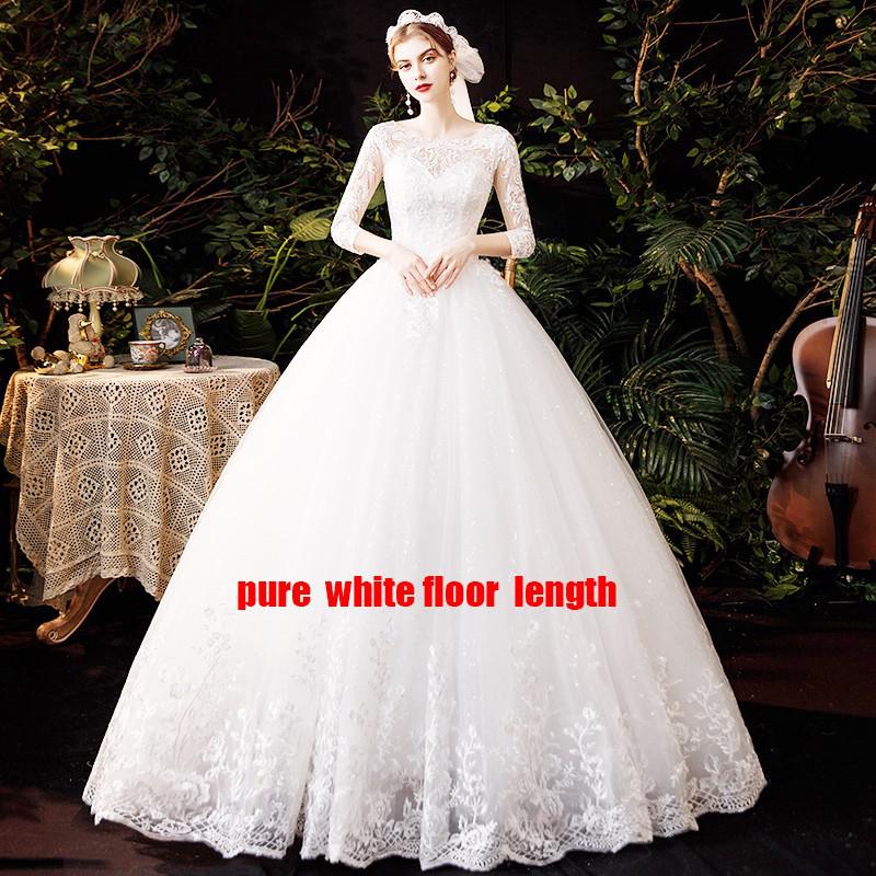 Boat Neck With Train Three Quarter Sleeve Lace Up Bridal Ball Gown