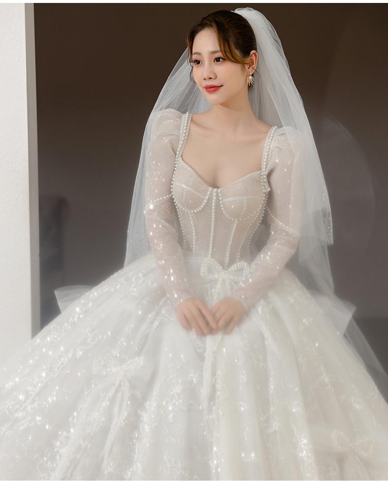 Classic Full Sleeve Wedding Dress Shining Sequins Pearl Ball Gown Plus Size Custom Made Luxury Bridal Dresses Robe De Mariee