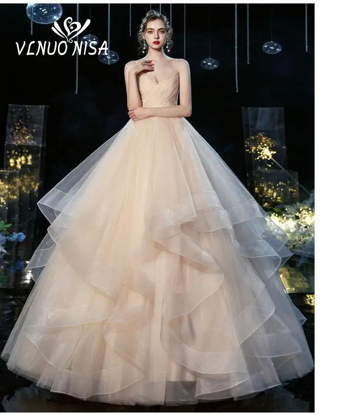 Wedding dress Sexy Deep V Neck Ball Gowns Spaghetti Straps Off White Champagne Tulle Bridal Dress