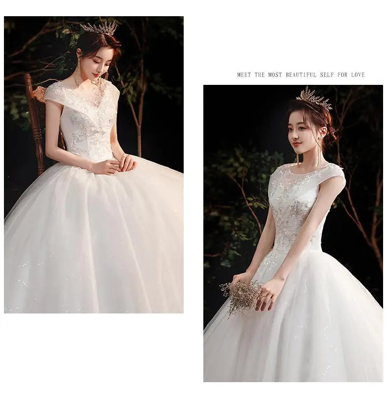 Fashion plus size Ivory Wedding Dresses Vestidos De Novia muslim Wedding Gowns for girl Sweet V Neck Bridal dress
