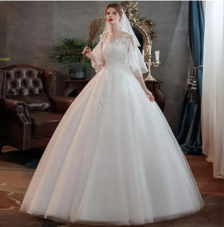 Korean style new spring Plus size wedding dress for Pregnant women long Lace appliques