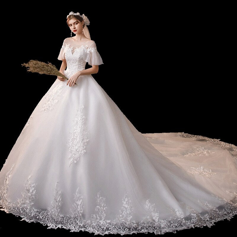 With Long Train Lace Embroidery Ball Gown Princess Luxury Plus Size