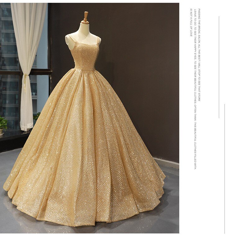 Gold Quinceanera Dresses Luxury Shinging Sleeveless Ball Gown