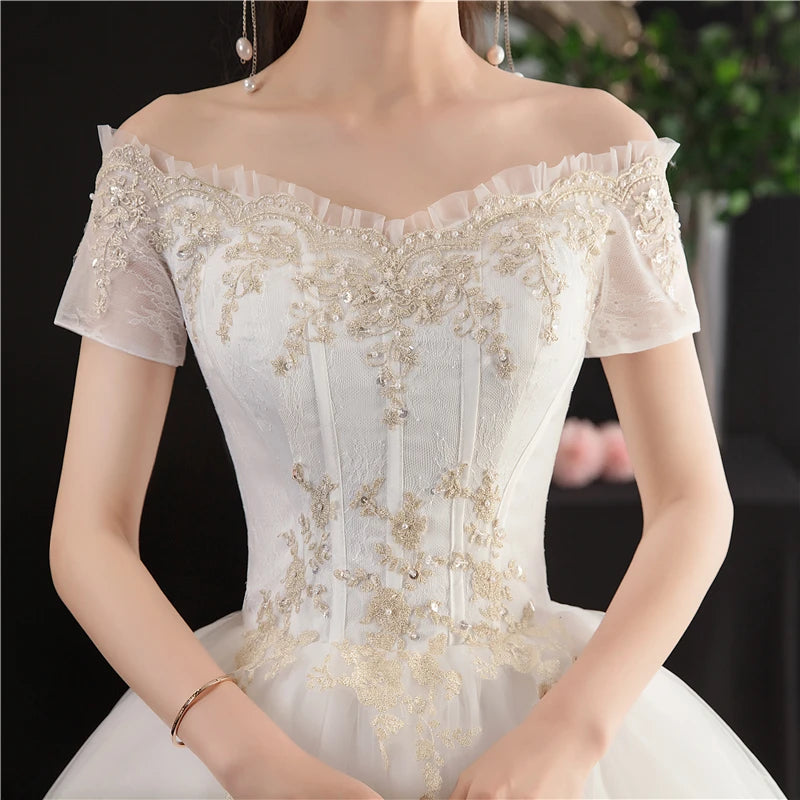 Cheap Wedding Dress Sleeve Lace Appliques Vintage Ball Gown Embroidery Princess Plus Szie Bridal Dress