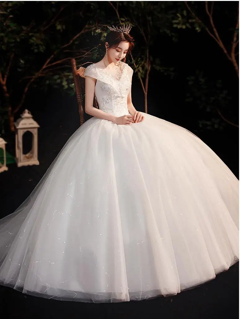 Fashion plus size Ivory Wedding Dresses Vestidos De Novia muslim Wedding Gowns for girl Sweet V Neck Bridal dress