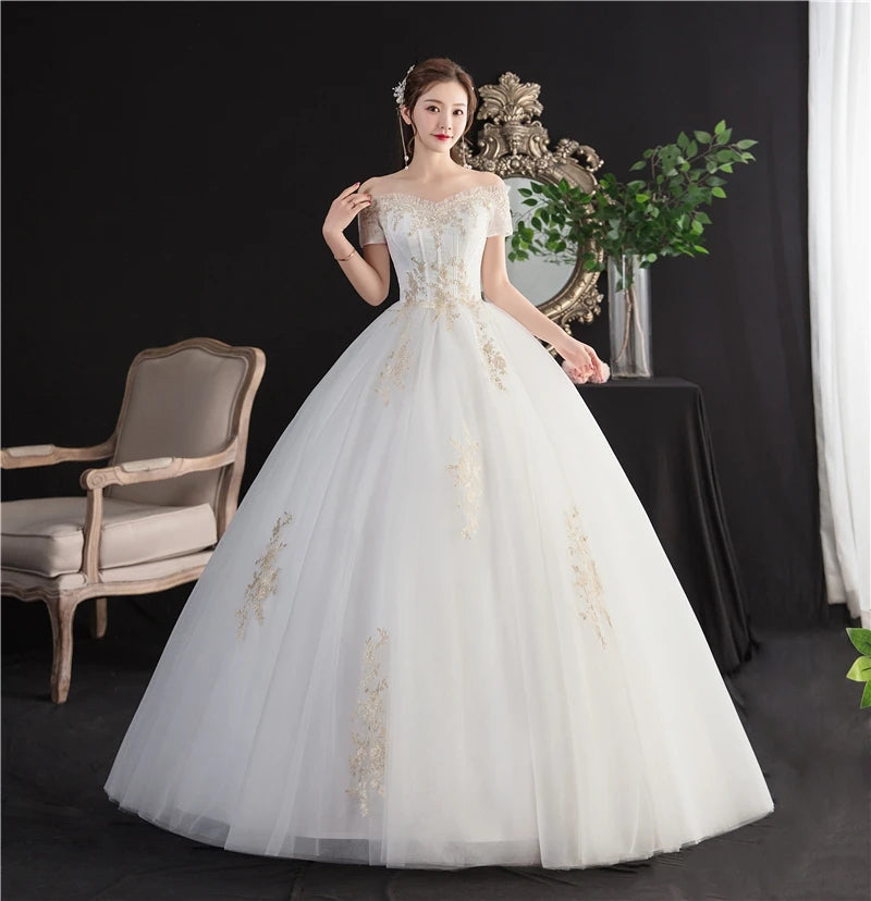 Cheap Wedding Dress Sleeve Lace Appliques Vintage Ball Gown Embroidery Princess Plus Szie Bridal Dress