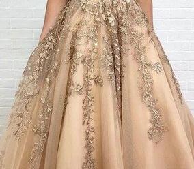 Champagne Wedding Dress With Trian Sexy V-neck Bridal Dress Backless Ball Gown