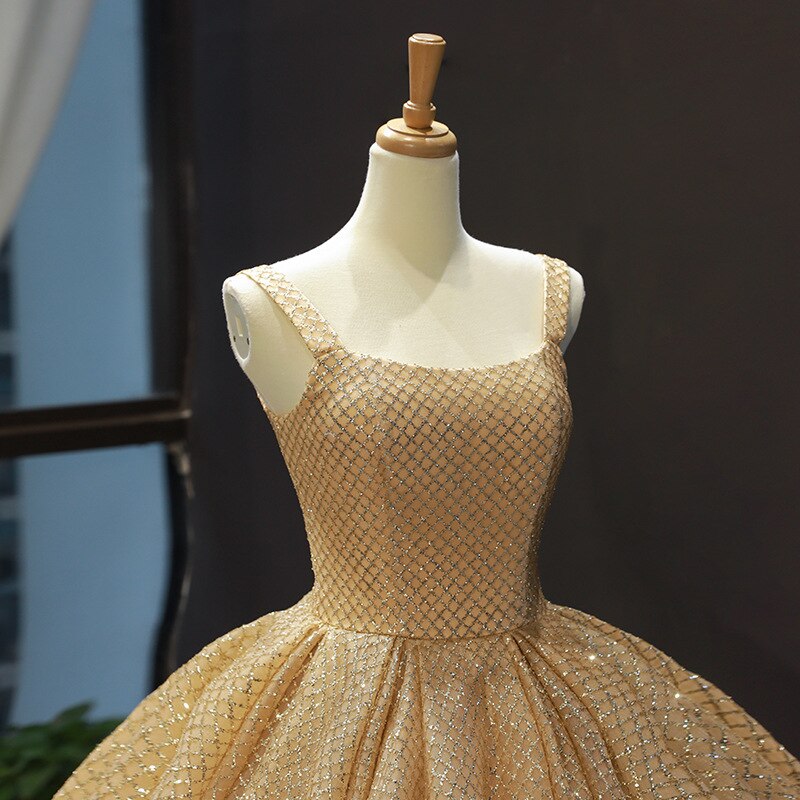 Gold Quinceanera Dresses Luxury Shinging Sleeveless Ball Gown