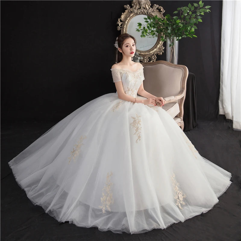 Cheap Wedding Dress Sleeve Lace Appliques Vintage Ball Gown Embroidery Princess Plus Szie Bridal Dress
