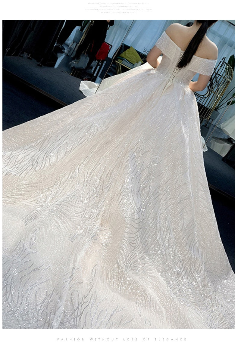 Off The Shoulder Wedding Dress Sweep Train Ball Gown Wedding Gown Vestido De Noiva Luxury Prinecess Bride Dress
