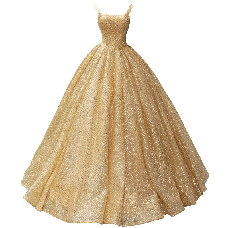 Gold Quinceanera Dresses Luxury Shinging Sleeveless Ball Gown