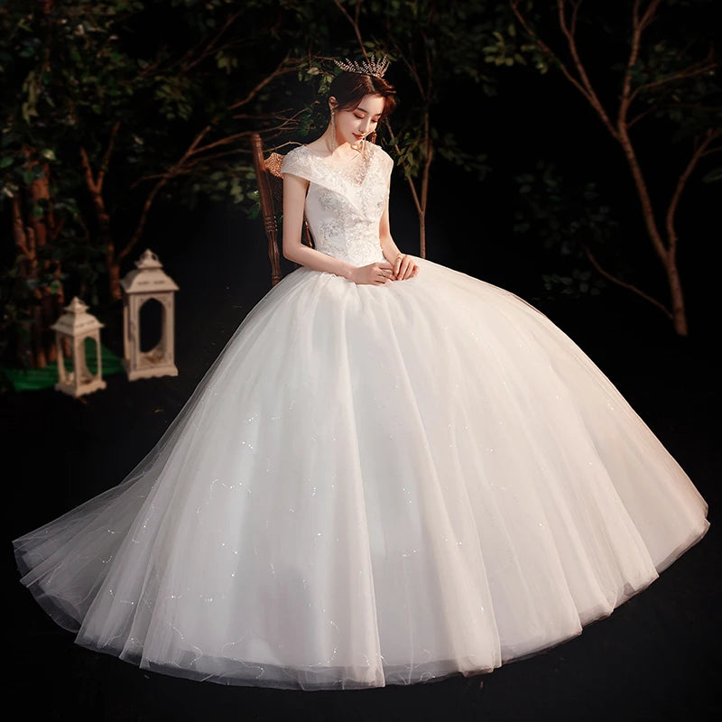 Fashion plus size Ivory Wedding Dresses Vestidos De Novia muslim Wedding Gowns for girl Sweet V Neck Bridal dress