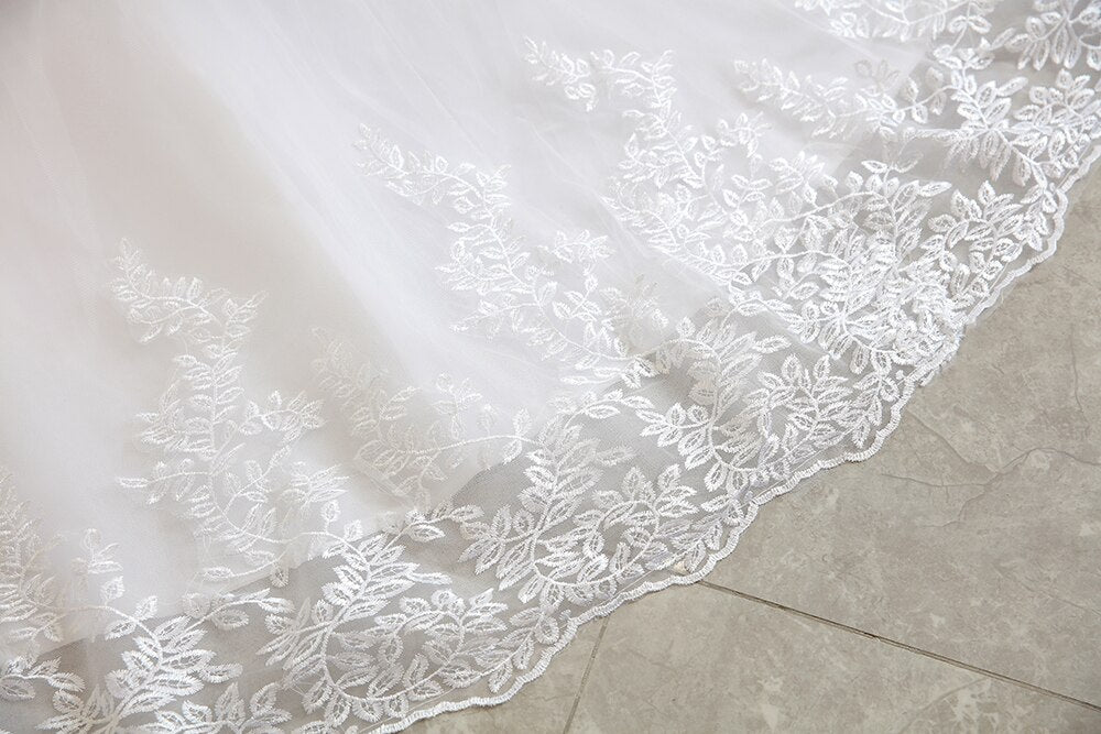 Pure White Full Sleeve Wedding Dress With Train Princess Luxury Wedding Dress
