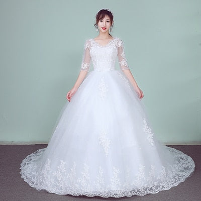 New Boat Neck Wedding Dress Sweep Brush Train Ball Gown Bridal Dress Lace Up Wedding Gowns Vestidos De Novia