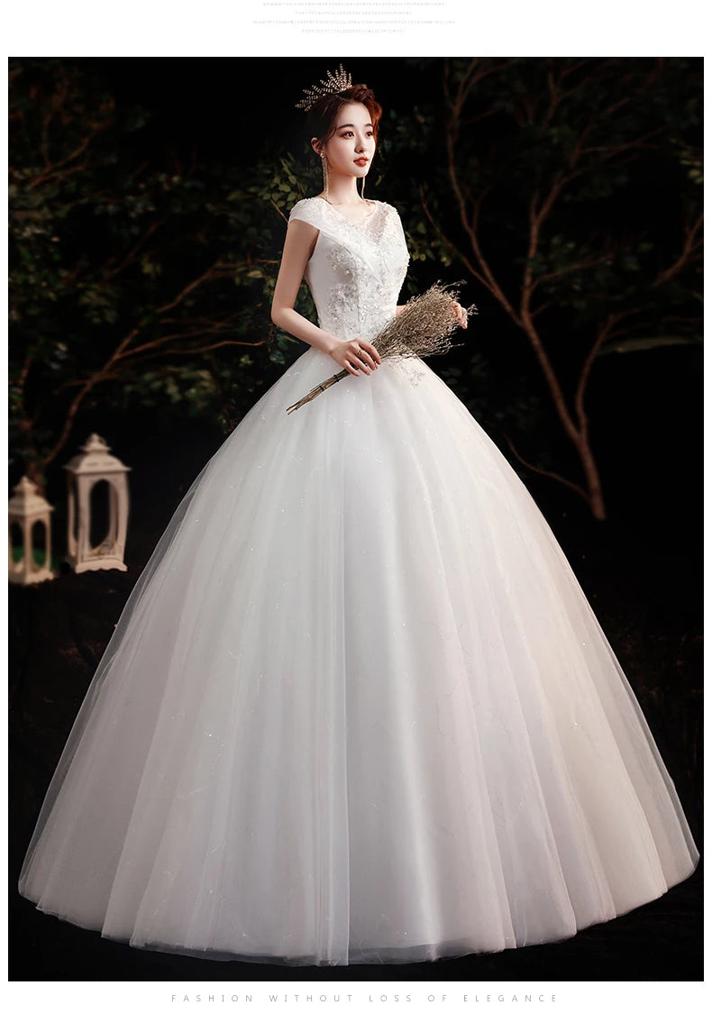 Fashion plus size Ivory Wedding Dresses Vestidos De Novia muslim Wedding Gowns for girl Sweet V Neck Bridal dress