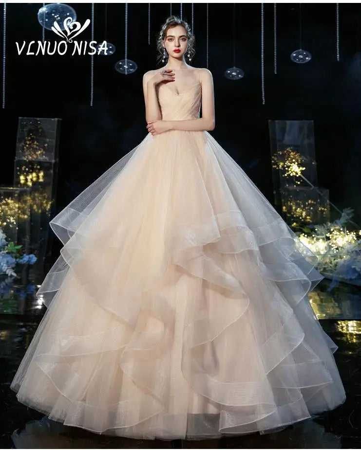 Wedding dress Sexy Deep V Neck Ball Gowns Spaghetti Straps Off White Champagne Tulle Bridal Dress