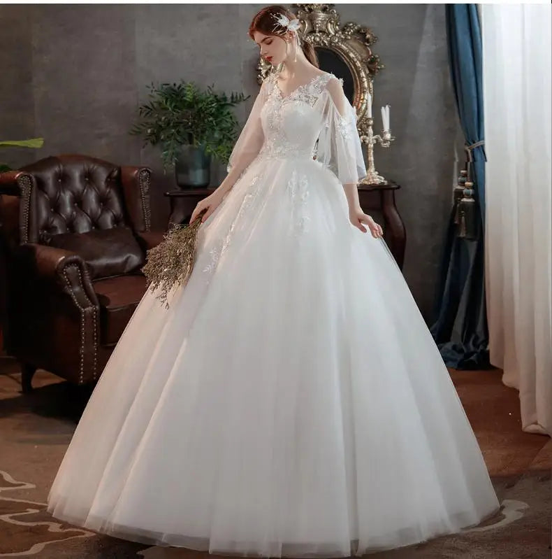 Korean style new spring Plus size wedding dress for Pregnant women long Lace appliques