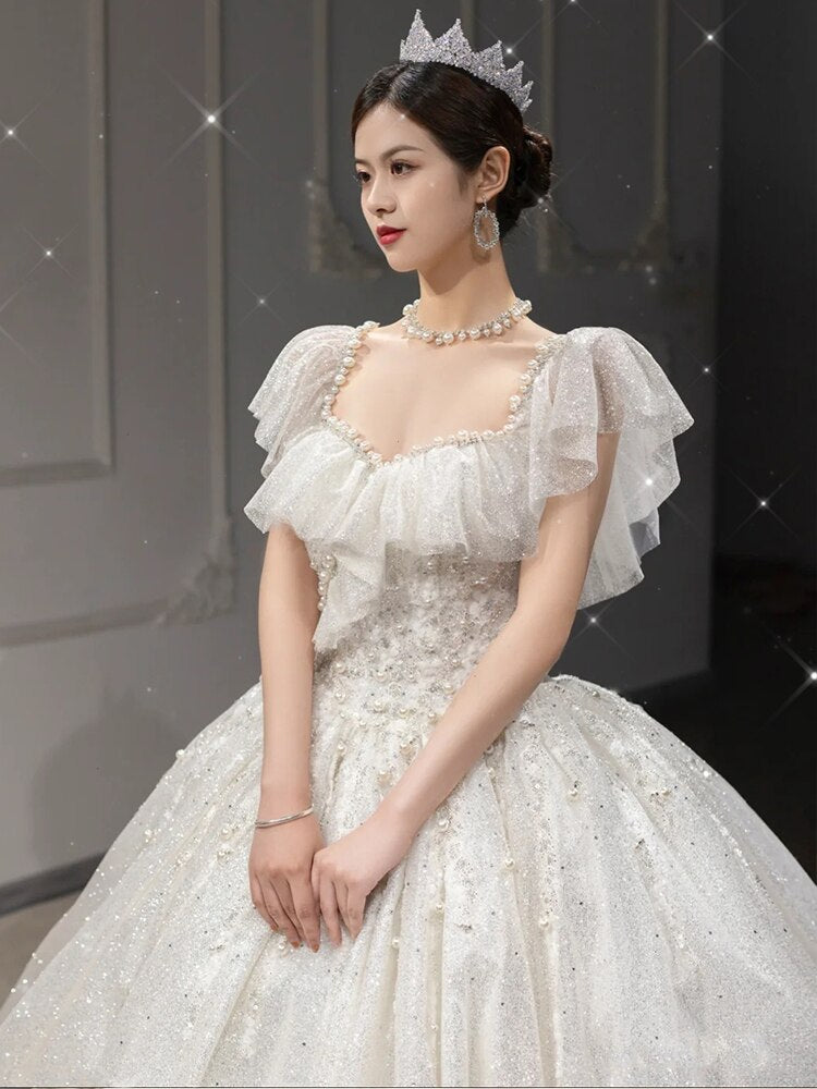 Off The Shoulder Luxury Big Train Princess Bride Dress