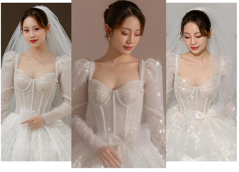 Classic Full Sleeve Wedding Dress Shining Sequins Pearl Ball Gown Plus Size Custom Made Luxury Bridal Dresses Robe De Mariee