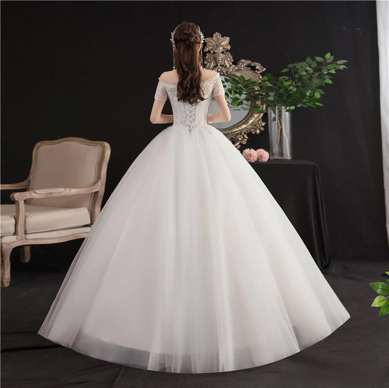 Cheap Wedding Dress Sleeve Lace Appliques Vintage Ball Gown Embroidery Princess Plus Szie Bridal Dress
