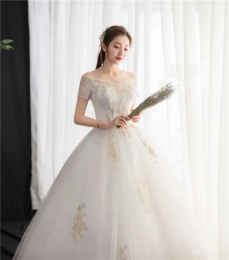 Cheap Wedding Dress Sleeve Lace Appliques Vintage Ball Gown Embroidery Princess Plus Szie Bridal Dress