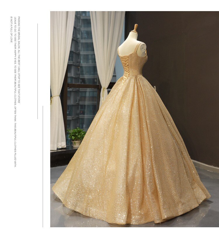 Gold Quinceanera Dresses Luxury Shinging Sleeveless Ball Gown