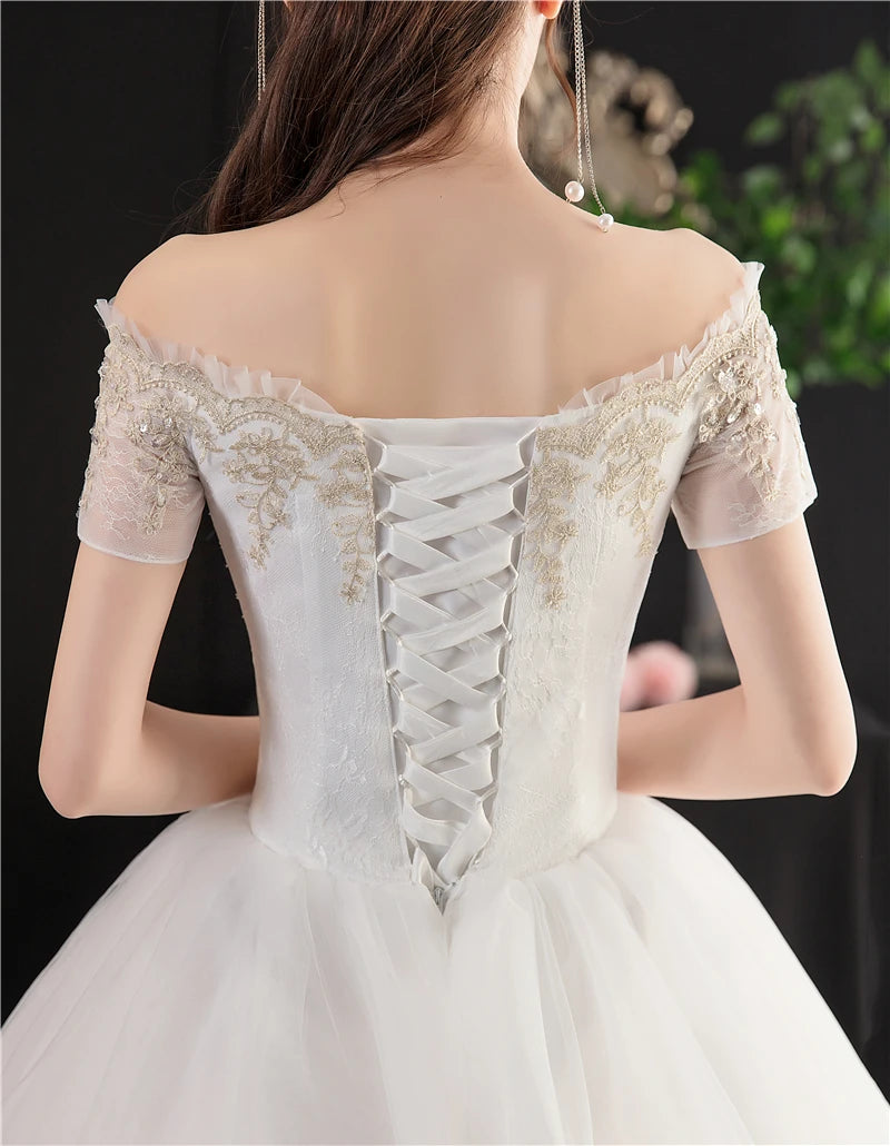 Cheap Wedding Dress Sleeve Lace Appliques Vintage Ball Gown Embroidery Princess Plus Szie Bridal Dress