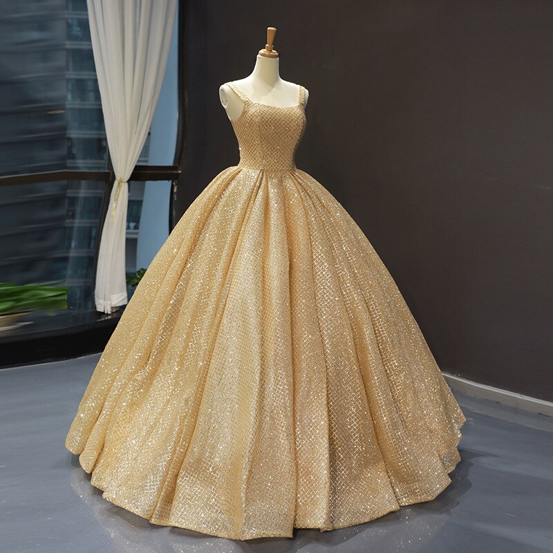 Gold Quinceanera Dresses Luxury Shinging Sleeveless Ball Gown