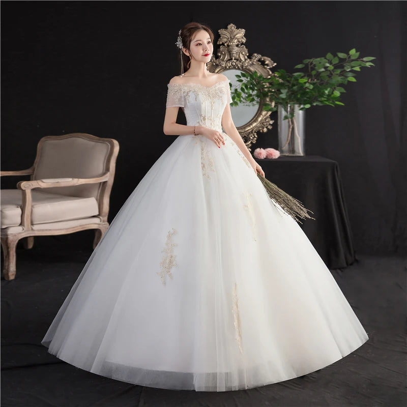 Cheap Wedding Dress Sleeve Lace Appliques Vintage Ball Gown Embroidery Princess Plus Szie Bridal Dress