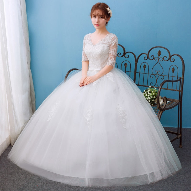 New Boat Neck Wedding Dress Sweep Brush Train Ball Gown Bridal Dress Lace Up Wedding Gowns Vestidos De Novia