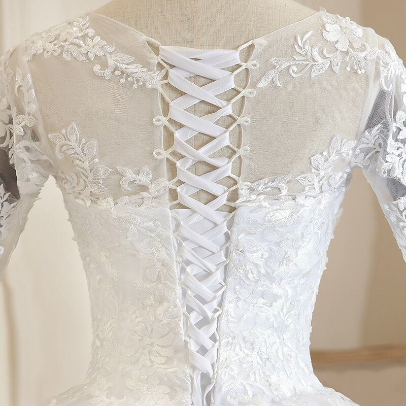 Pure White Full Sleeve Wedding Dress With Train Princess Luxury Wedding Dress